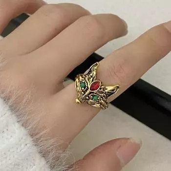 Кольцо в виде лисы в винтажном стиле, регулируемое открывающееся кольцо со стразами, полированное, для вечеринок и клубов, индивидуальное кольцо из сплава золотистый