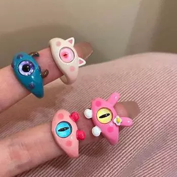 Кольцо в виде панк-глаза, милое зеленое кольцо с монстром для женщин, модное милое двухцветное кольцо с кошачьими глазами, открытое кольцо для пары, вечерние аксессуары для пальцев H