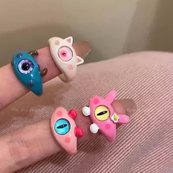 Кольцо в виде панк-глаза, милое зеленое кольцо с монстром для женщин, модное милое двухцветное кольцо с кошачьими глазами, открытое кольцо для пары, вечерние аксессуары для пальцев
