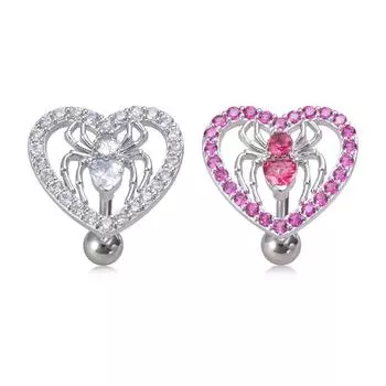 Кольцо в виде паука в форме сердца для пирсинга пупка, перевернутая изогнутая планка, украшения для тела белый