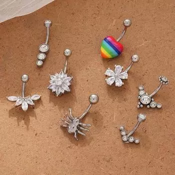 Кольцо в виде сердца для пупка, пирсинг пупка, креативный паук, циркон, пуговица для пупка as the picture