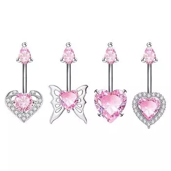 Кольцо в виде сердца из розового циркония для пупка для женщин и девочек, кольцо в виде бабочки для пирсинга тела, ювелирные изделия, аксессуары