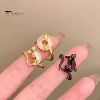 Кольцо в виде змеи, регулируемое открывающееся кольцо с лунным декором, золотой сплав, ретро-стиль, безымянный палец, подарок на Новый год A