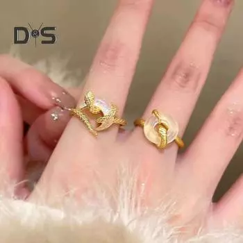 Кольцо в виде змеи, регулируемое открывающееся кольцо с лунным декором, золотой сплав, ретро-стиль, безымянный палец, подарок на Новый год A