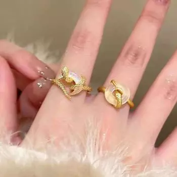 Кольцо в виде змеи, регулируемое открывающееся кольцо с лунным декором, золотой сплав, ретро-стиль, безымянный палец, подарок на Новый год