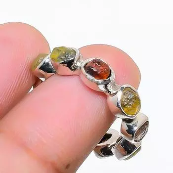 Кольцо вечности из стерлингового серебра 925 пробы с натуральным мульти-сапфиром, размер 7, США 7 US