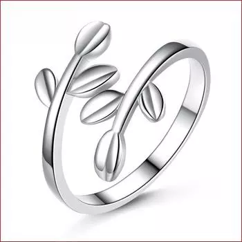 Кольцо Weihua Olive Branch с серебряным покрытием: Женский дизайн Open Tender Leaves для индивидуальности и стиля. Adjustable opening платиновый