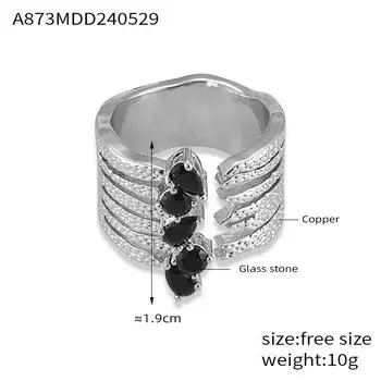 Кольцо Wind Design с медным покрытием из настоящего золота с бриллиантами в стиле ретро с широкими отверстиями в форме ниши No. 7