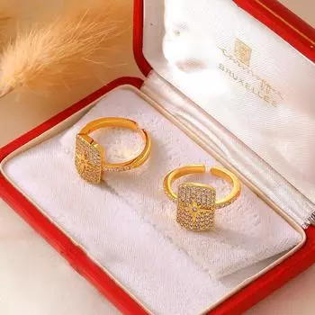 Кольцо Wind Light Luxury с медным покрытием из настоящего золота, инкрустированное бриллиантами, с геометрическим отверстием в форме октаграммы, женское ювелирное кольцо No. 7