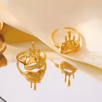 Кольцо Wind Love Hollow Melt Opening с покрытием PVD из 18-каратного настоящего золота для женщин в стиле ретро No. 7