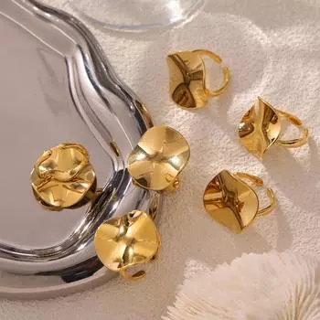 Кольцо Wind Titan Steel с неровной круглой огранкой, позолоченное 18 карат, геометрическая индивидуальность, не выцветающая ювелирная продукция No. 6