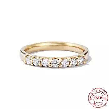 Кольцо Wind Word Moissanite, женское модное кольцо из стерлингового серебра 925 пробы с позолоченным моцарелловым бриллиантом, простой ряд No. 7 золотой