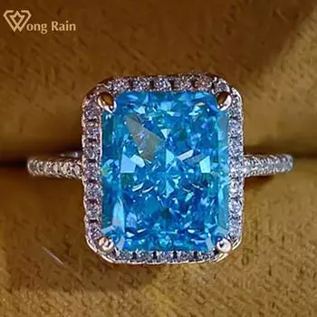 Кольцо Wong Rain из 100% стерлингового серебра 925 пробы сияющей огранки 8*10 мм AAAAA с цирконами и драгоценными камнями, свадебное обручальное ювелирное изделие, подарки