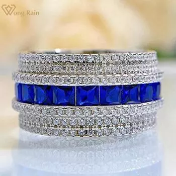 Кольцо Wong Rain из 100% стерлингового серебра 925 пробы AAAAA с цирконами и драгоценными камнями для мужчин и женщин, ювелирные украшения, вечерние обручальные кольца, подарки