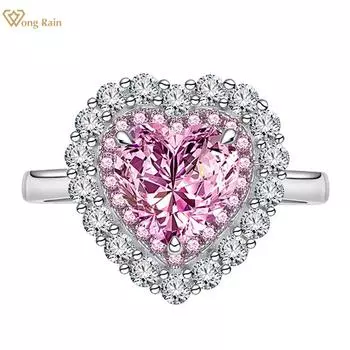 Кольцо Wong Rain из стерлингового серебра 925 пробы 8*8 мм Love Heart AAAAA с цирконами и драгоценными камнями для женщин, ювелирные изделия, свадебное обручальное кольцо, подарок
