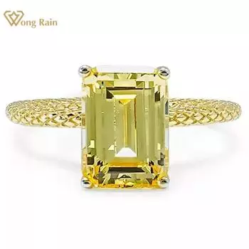 Кольцо Wong Rain из стерлингового серебра 925 пробы с изумрудной огранкой 7*10 мм AAAAA с цирконами и драгоценными камнями для женщин, свадебные ювелирные изделия, подарки