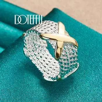 Кольцо X из стерлингового серебра 925 пробы с перламутровым золотом, модные свадебные украшения 6#