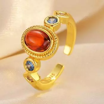 Кольцо Xiaogongque женское, открывающееся, инкрустированное халцедоном Seiko, высокого класса, в стиле ретро-китайского стиля Opening adjustable золотой