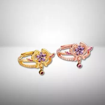 Кольцо Yae Miko со стразами и цветком, элегантное, регулируемое, модное, впечатляющее кольцо для подруги золотой