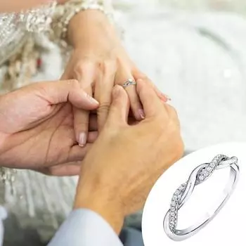 Кольцо Yousheng Cubic Zirconia Twisted Ring для женщин, составное серебряное кольцо Love, обручальное свадебное ювелирное украшение, аксессуар для нее US 9 белый