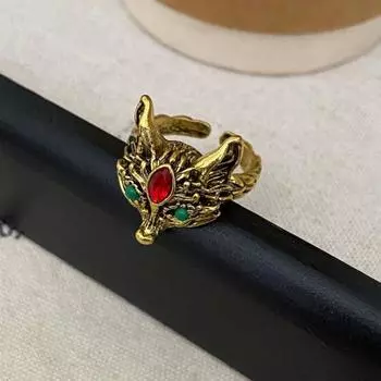 Кольцо Yousheng Fox в винтажном стиле, регулируемое открывающееся кольцо со стразами, полированное, для вечеринок и клубов, индивидуальное кольцо из сплава золотистый