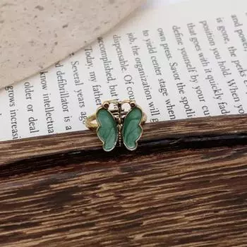 Кольцо Yousheng Retro Finger Ring Old Green Color с бабочками, декоративное кольцо для женщин, регулируемое, складывающееся, идеальный подарок зелёный