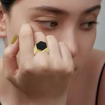 Кольцо Yousheng Retro, контрастный цвет, полированный сплав, шестигранная поверхность, простой стиль, разные размеры, антикоррозийное, легкое, ювелирное украшение на палец US 8 серебряный