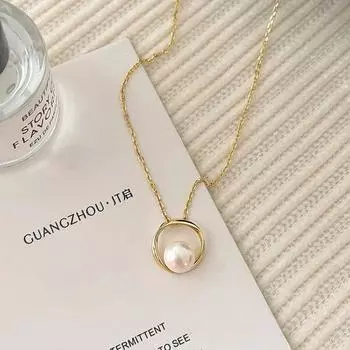 Кольцо Жемчужное Ожерелье для Женщин Легкая Роскошная Французская Ретро Геометрическая Ключичная Цепочка на Весну