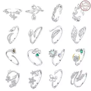 Кольцо женское 925 пробы серебро ниша элитный свет роскошь бесцветный полый лист бабочка открытое кольцо ювелирные изделия подарок