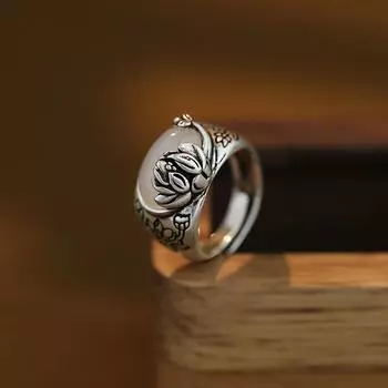 Кольцо Женское Винтаж Сделать Старый Лотос Дизайн Смысл Открытия Указательный Палец Кольцо Простой Легкий Роскошный Совместный Ювелирные Изделия Для Рук Регулируемые Кольца 1 pc