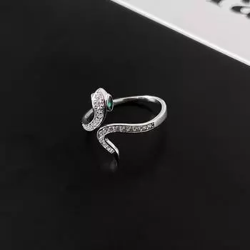 Кольцо-змея с зеленым цирконием — регулируемое, элегантное и уникальное женское кольцо-змея