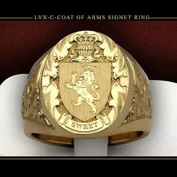 Кольцо-значок Sanjie Royal Lion Shield - позолоченная корона 18 карат для мужчин 12th золотой