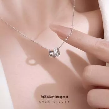 Колье Banyan Tree из серебра 925 пробы с двойным бриллиантом в форме кольца — роскошная женская цепочка на ключицу. NS3034; 925 Silver белый