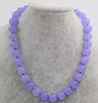 Колье из фиолетового нефрита, круглое, 12 мм, 18 дюймов