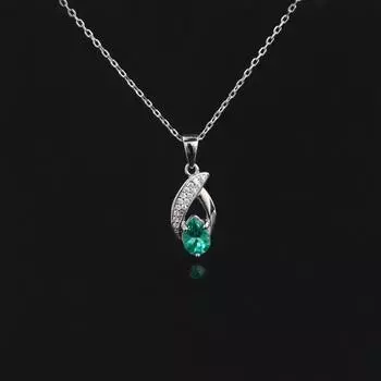 Колье из стерлингового серебра 925 пробы с созданным грушевидным изумрудным нано-кулоном, изящное ювелирное изделие для женщин для повседневной носки, приятный подарок на день рождения M
