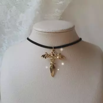 Колье-крест с ангельским мечом - золотой цвет (Желтое колье H1-Key)