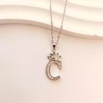 Колье с короной и 26 английскими буквами, женское, простое, трендовое, универсальное, с микроинкрустацией цирконами, аксессуары-подвески