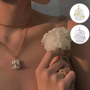 Колье с квадратным жемчугом в стиле барокко и изящным ожерельем с подвеской серебряный