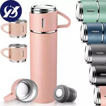 Колба с вакуумной изоляцией, термобутылка из нержавеющей стали с чашкой, двухслойная герметичная вакуумная термос из нержавеющей стали, 500 мл, бутылка для воды Single cup серебряный