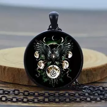 Колдовство пентаграмма стеклянный кабошон кулон ожерелье с викканской звездой женское ожерелье с викканским ювелирным изделием