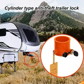 Колесный замок с шкворнем для прицепа, замки для прицепа, высокопрочный замок для прицепа для автофургонов, полуприцепов и кемперов оранжевый