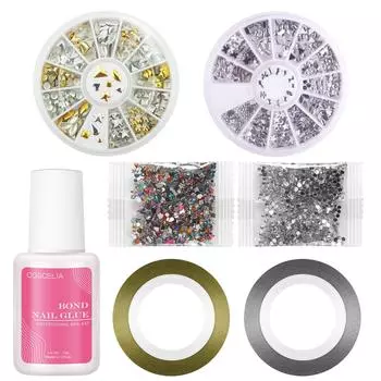 Колесо для украшения ногтей COSCELIA и гибридный дизайн ногтей со стразами 2000 года, кристаллами и бриллиантами, 3D-драгоценные камни для ногтей и 10 г клея для ногтей, набор инструментов для маникюра с сильной адгезией