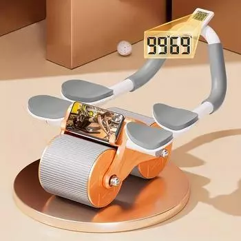 Колесо для упражнений на пресс с автоматическим отскоком, наколенниками и таймером, ролик для брюшного пресса с двойным колесом, оборудование для силовых тренировок, ролик для пресса оранжевый