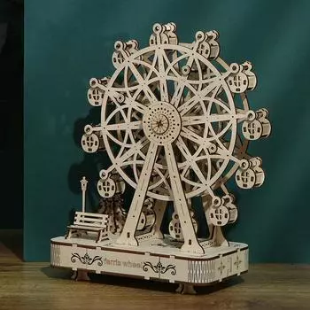 Колесо обозрения 3D деревянная головоломка вращающаяся детская механическая DIY процесс украшение дома колесо обозрения музыкальная модель детская головоломка Ferris wheel