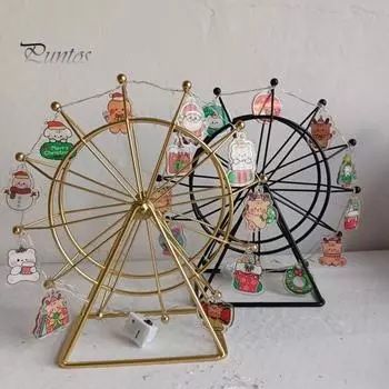 Колесо обозрения, металлическое вращающееся светодиодное колесо обозрения, ночник, светящаяся настольная фигурка для рождественского декора книжной полки офиса золотистый