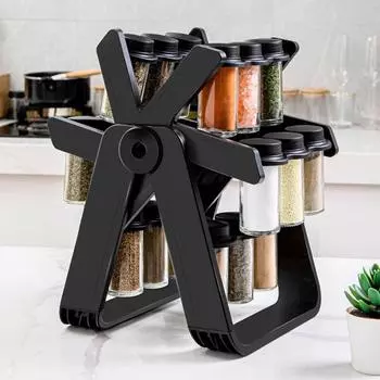 Колесо обозрения с бутылкой 18 Вращающаяся полка для специй Органайзер Столешница Вращающаяся стойка для хранения трав и специй Башенный органайзер Бутылка для приправ для специй чёрный