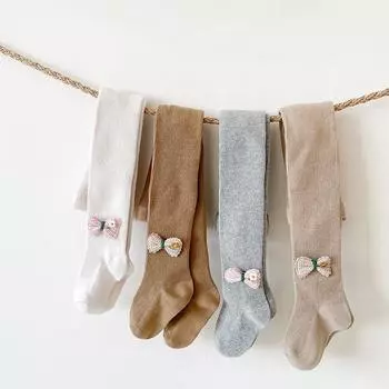 Колготки для девочек, детские леггинсы, детские однотонные колготки с бантом L