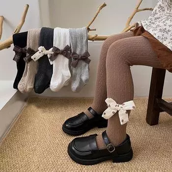 Колготки для маленьких девочек Колготки из хлопка для маленьких девочек Колготки с бантиками Колготки для малышей Весна Осень XS светло-серый