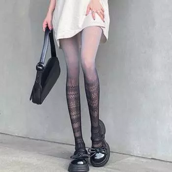 Колготки из сетчатого жаккарда с цветным градиентом - чулки в стиле японской конфеты в стиле Лолиты One size (150-175CM)