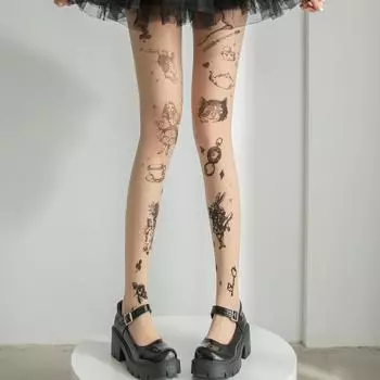 Колготки JK Lolita для девочек с татуировкой Y2k, чулки до бедра для девочек, колготки, женское сексуальное женское белье, женские чулочно-носочные изделия, женские колготки, колготки